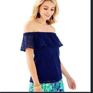 Navy Lilly Pulitzer Off the Shoulder Shirt